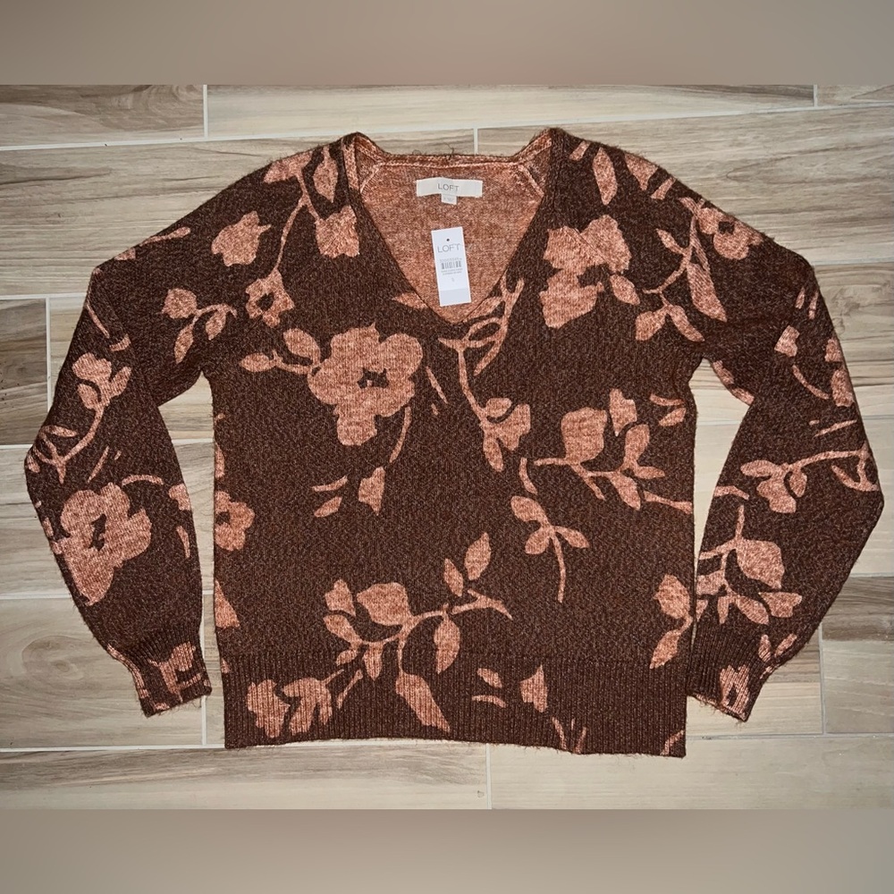 NWT LOFT Floral Cinnamon Brown Sweater 🤎✨